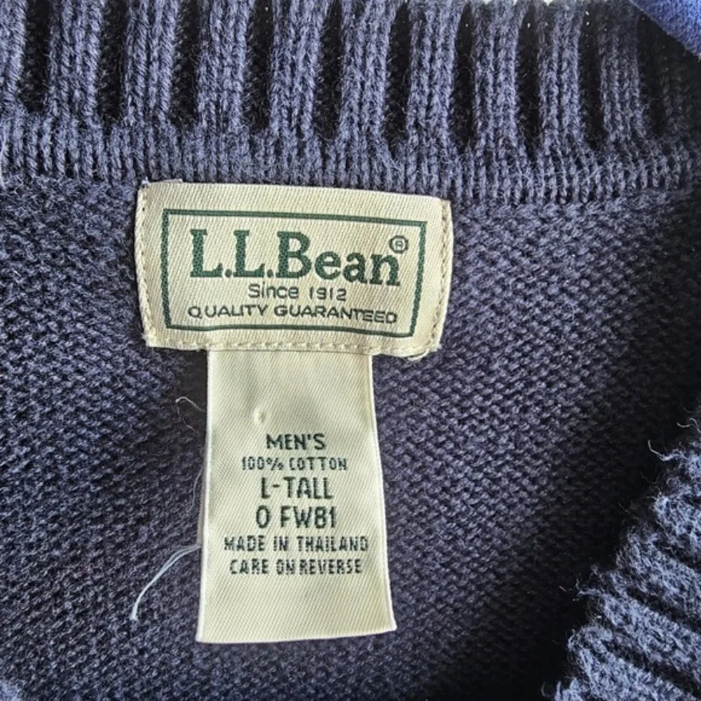 LL Bean‎ Mens V Neck Sweater Vest Navy Blue Cotton Large Tall